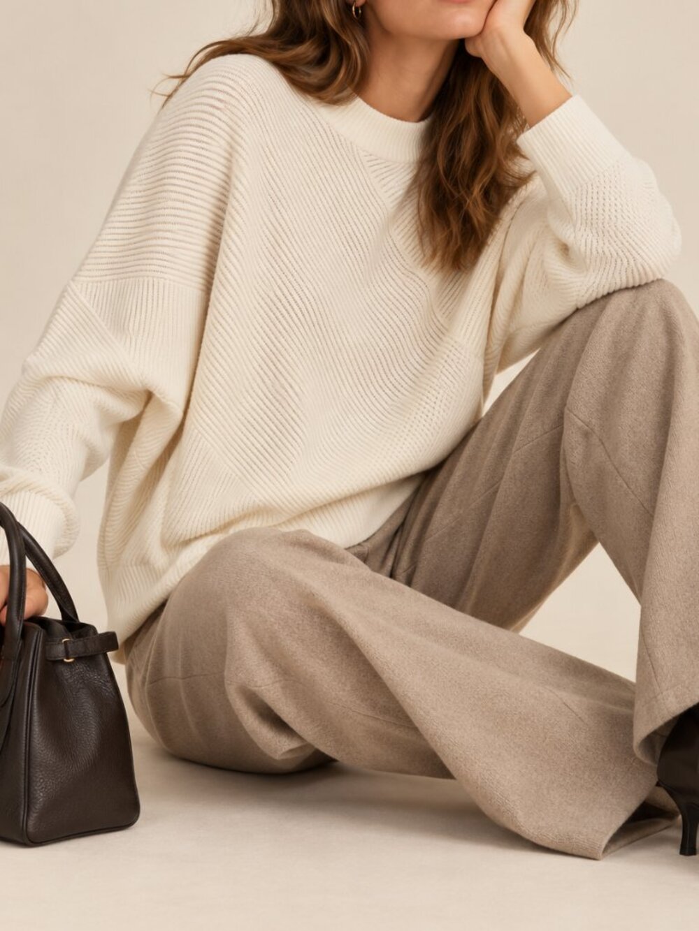 AllSaints Cashmere Wool Deon Sweater Cream Knit Sz M